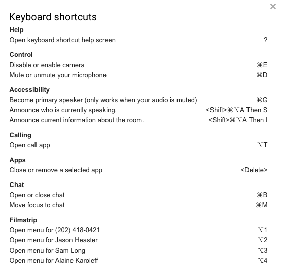 Hangouts shortcuts